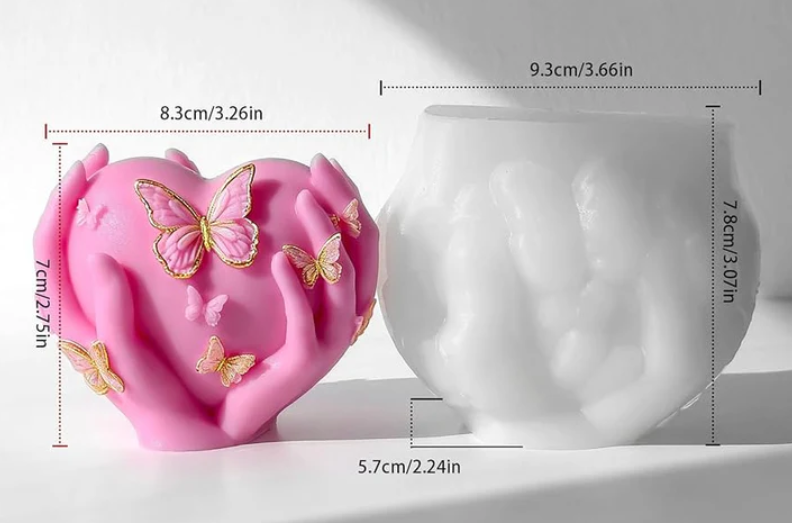 Butterfly heart on Hand Candle Mold
